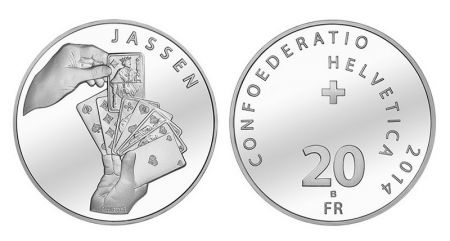 Suisse 20 Francs Jass, jeux de cartes - 2014 Argent