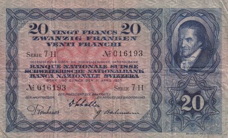 Suisse 20 Francs Johann Heinrich Pestalozzi - 11-04-1935 - Série 7 H