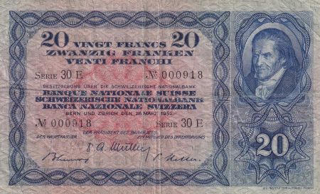 Suisse 20 Francs Johann Heinrich Pestalozzi - 28-03-1952 - Série 30 E