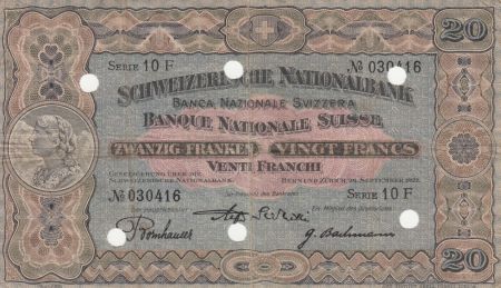 Suisse 20 Francs Paysanne - 29-09-1927 Série 10 F
