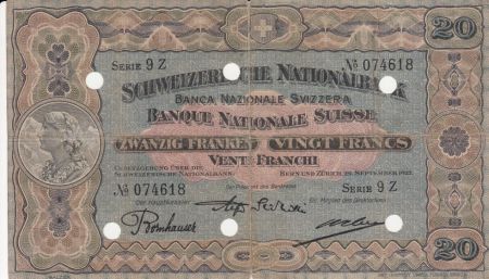Suisse 20 Francs Paysanne - 29-09-1927 Série 9 Z