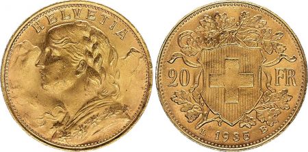 Suisse 20 Francs Vreneli 1935 - B Berne - Or