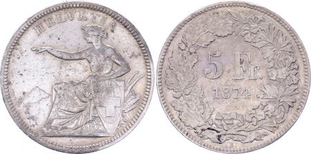 Suisse 5 Francs , Femme Assise  - 1874 B