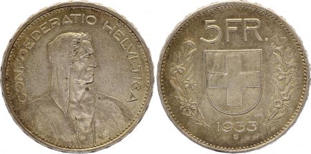 Suisse 5 Francs Guillame Tell,  1933 - B Berne - Argent