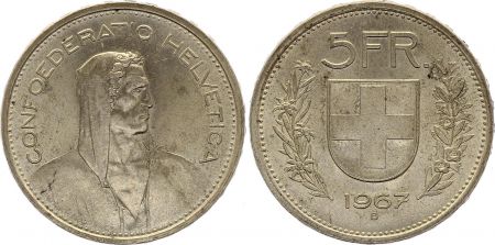 Suisse 5 Francs Guillame Tell,  1967 - B Berne - Argent
