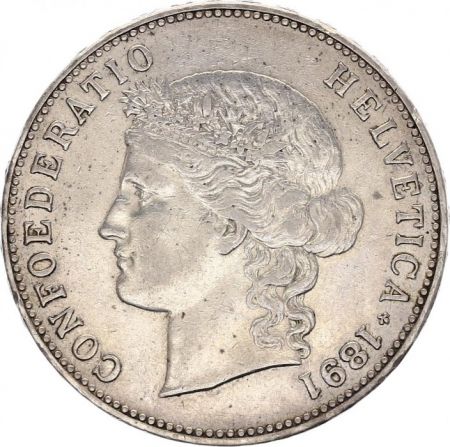Suisse 5 Francs Tête de femme - 1891 B