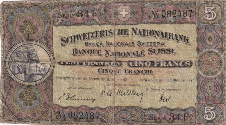 Suisse 5 Francs William Tell - 16-10-1947 - Série 34 F
