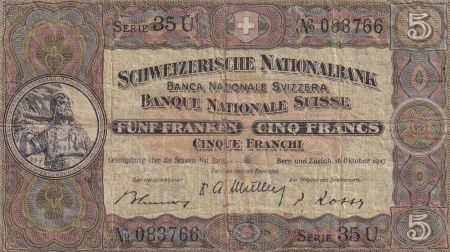 Suisse 5 Francs William Tell - 16-10-1947 - Série 35 U