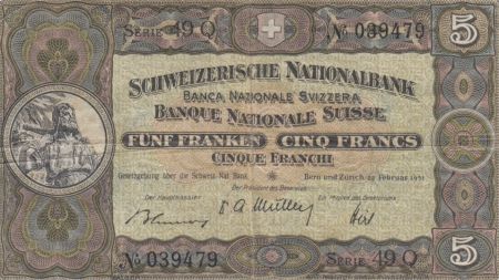 Suisse 5 Francs William Tell - 22-02-1951 Série 49 Q - TTB - P.11o