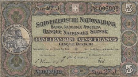 Suisse 5 Francs William Tell - 28-03-1952 Série 54 L  - TTB - P.11p