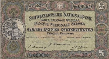 Suisse 5 Francs William Tell - 31-08-1946 Série 30 J