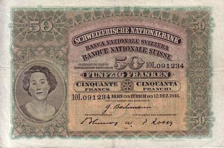 Suisse 50 Francs 1941 -  Femme, Bûcheron