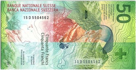Suisse 50 Francs Saut en parachute, montagne - 2015 Hybride