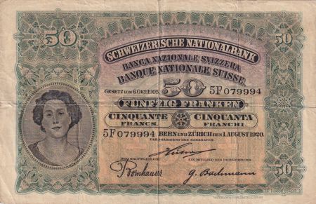 Suisse 50 Francs Tête de Femme - 01-08-1920 - Série 5F