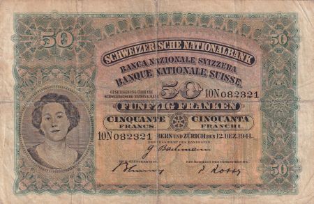 Suisse 50 Francs Tête de Femme - 12-12-1941 - Série 10N