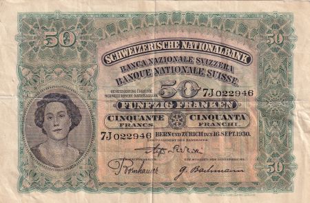 Suisse 50 Francs Tête de Femme - 16-09-1930 - Série 7J
