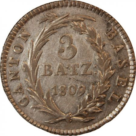 Suisse SUISSE  CANTON DE BÂLE - 3 BATZ ARGENT 1809