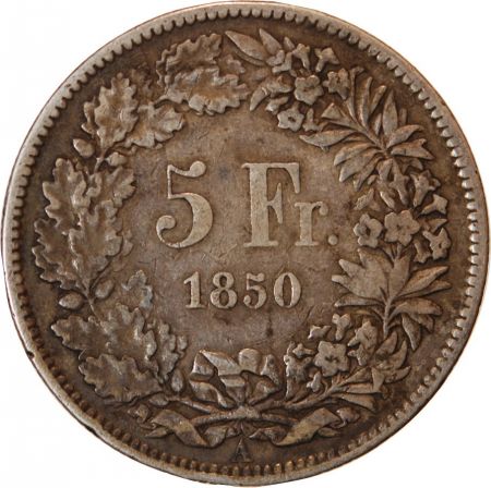 Suisse SUISSE  CONFEDERATION HELVETIQUE - 5 FRANCS ARGENT 1850 A RARE