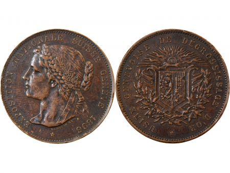 Suisse SUISSE  EXPOSITION NATIONALE GENEVE  Médaille cuivre 1896 - Module de 10 centimes