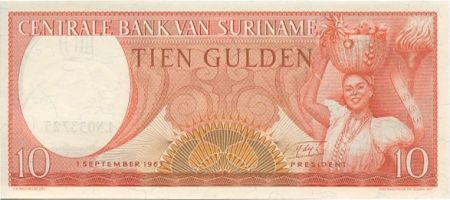 Suriname 10 Gulden Femme et Panier de fruits