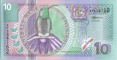 Suriname 10 Gulden Oiseaux Mango - Fleur - 2000