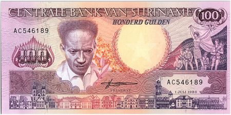 Suriname 100 Gulden, Anton Dekom - Toucan - 1986 - Neuf - P.133