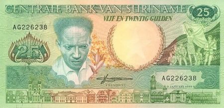Suriname 25 Gulden Anton Dekom - Toucan- 1988