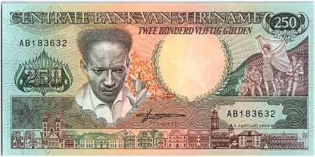 Suriname 250 Gulden, Anton Dekom - Toucan - 1988 - Neuf - P.134