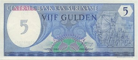 Suriname 5 Gulden Indépendance 25 février 1980