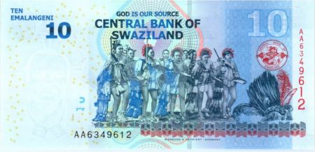 Swaziland 10 Emalangeni Roi Mswati III - Danseurs 2010