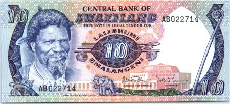 Swaziland 10 Emalangeni Roi Sobuzha II - Mine Asbestos - 1985