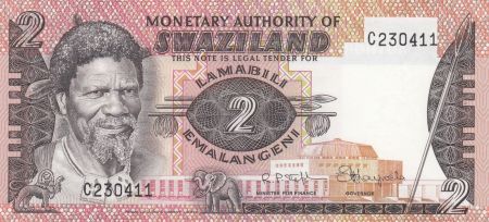 Swaziland 2 Emalangeni ND1974 - Roi Sobhuza II, Eléphant, Sucrerie