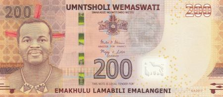 Swaziland 200 Emalangeni Roi Mswati III - 2017 Hybride - Neuf - P.43