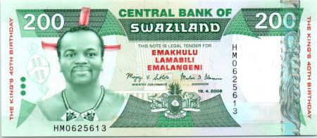Swaziland 200 Emalangeni Roi Mswati III - 40 ans du Roi - 2008