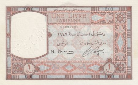 Syrie 1 Livre 1947 - Banque de Syrie et du Liban - Spécimen - P.57s