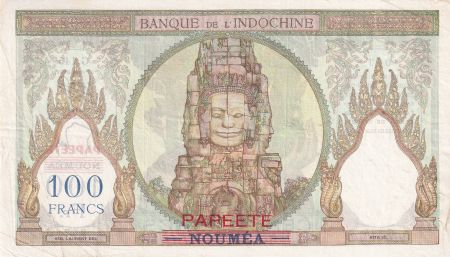 Tahiti 100 Francs - Ruines d\'Angkor - Surcharge PAPEETE - ND (1963) - Série G.145 - Kol.514