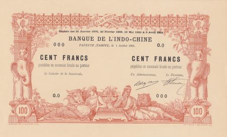 Tahiti 100 Francs 1905 avec Décrets - Epreuve recto - P.Neuf