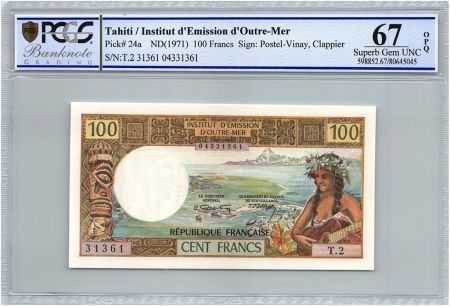 Tahiti 100 Francs Tahitienne - Série T.2 - PCGS UNC 67 OPQ