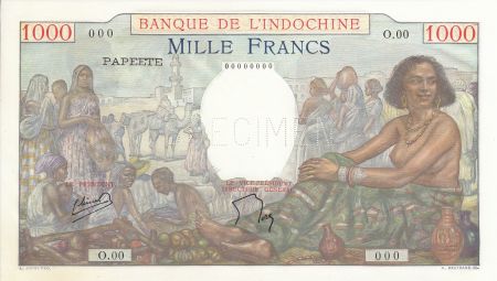 Tahiti 1000 Francs, Femme assise - Spécimen 1940 (1954) Série O.00