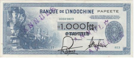 Tahiti 1000 Francs, Statues d\'Angkor - Imp. Américaine 1943
