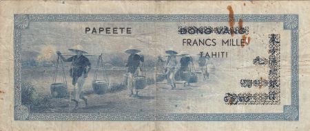 Tahiti 1000 Francs, Statues d\'Angkor - Surcharge Tahiti 1954 Série X.2