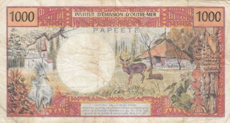 Tahiti 1000 Francs ND1977 - Tahitienne, Hibiscus, paysage, cerf - Sign 3A