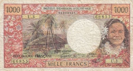 Tahiti 1000 Francs ND1977 - Tahitienne, Hibiscus, paysage, cerf - Sign3A