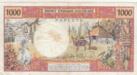 Tahiti 1000 Francs ND1977 - Tahitienne, Hibiscus, paysage, cerf