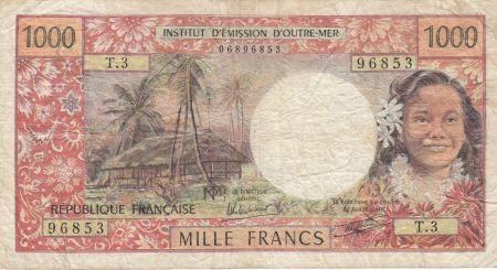 Tahiti 1000 Francs ND1977 - Tahitienne, Hibiscus, paysage, cerf