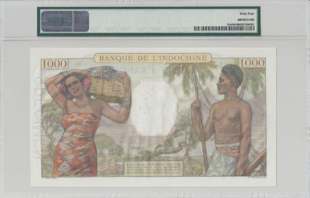 Tahiti 1000 Francs Scène de marché - 1938 - Spécimen PMG 64