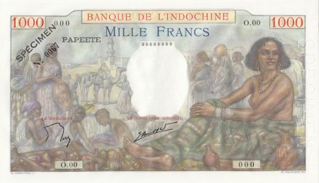 Tahiti 1000 Francs Scène de marché - 1957 - Série O.00 - Spécimen n°0067 - NEUF
