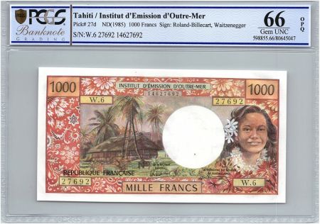 Tahiti 1000 Francs Tahitienne - Hibiscus - 1985 - PCGS UNC 66 OPQ
