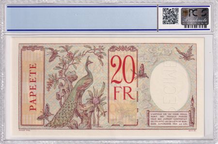 Tahiti 20 Francs - Au paon - Spécimen - Papeete - Banque de l\'Indo-Chine - 1928 - PCGS 65 OPQ