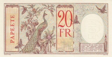 Tahiti 20 Francs - Papeete - Banque de l\'Indochine 1928 - Spécimen - NEUF